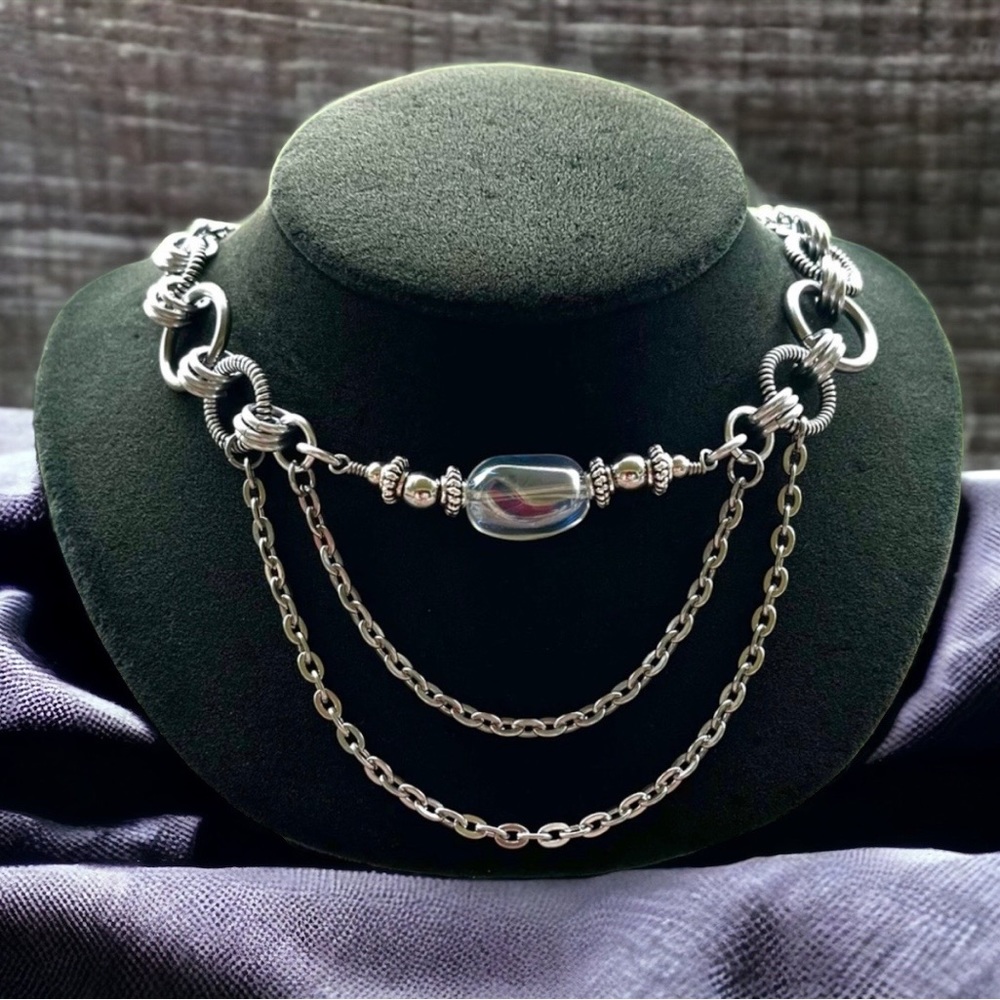 Handmade maille choker necklace aura crystal stainless steel chain boho goth